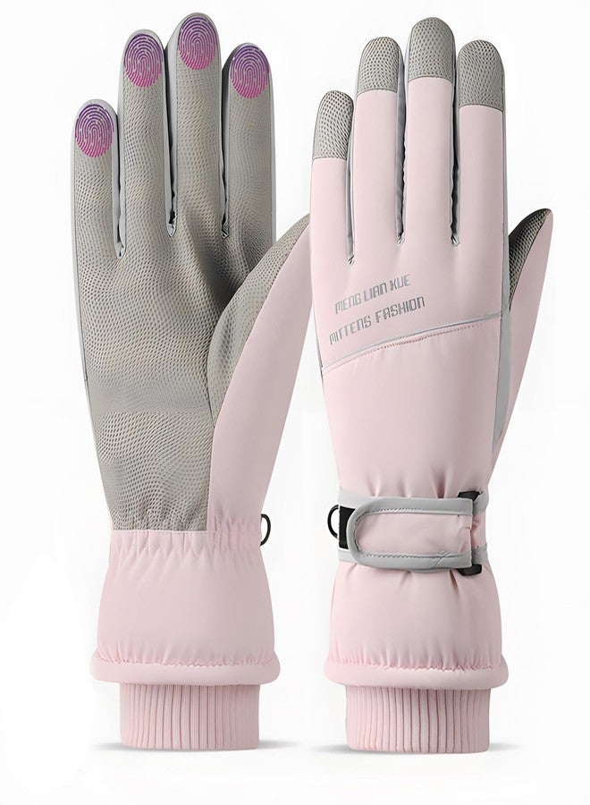 DONBAO Winter Women Ski Gloves, Waterproof Touch Screen Snow Gloves, Warm Windproof Snowboard for Skiing Hiking Cycling (Pink) - Image 1